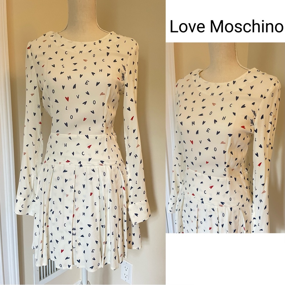 NWTs Love Moschino mini heart print women’s dress long sleeve white size 4